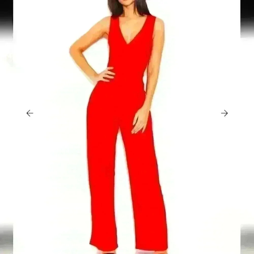 Saints 21 Red ♥️ V-Neck Jumpsuit with Pockets & Flare Leg, Size XS -bnwt